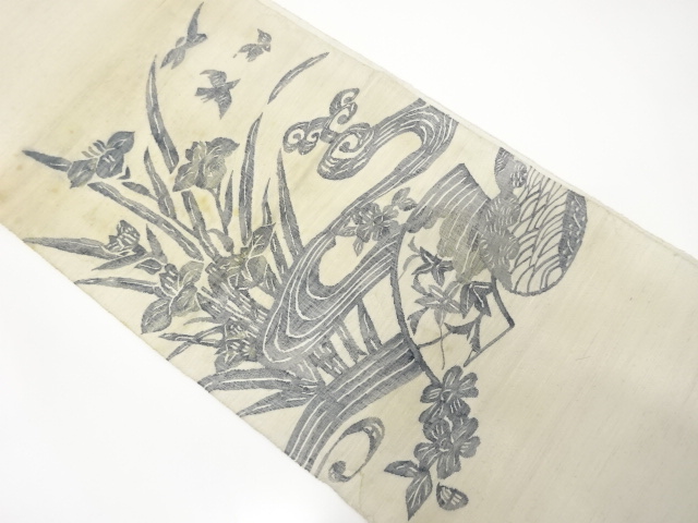 JAPANESE KIMONO / ANTIQUE FUKURO OBI / SILK / TSUMUGI / WOVEN FLOWER & BIRD